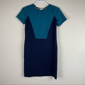 Boden Teal Black Colorblock Ponte Short Sleeve Dress LONG